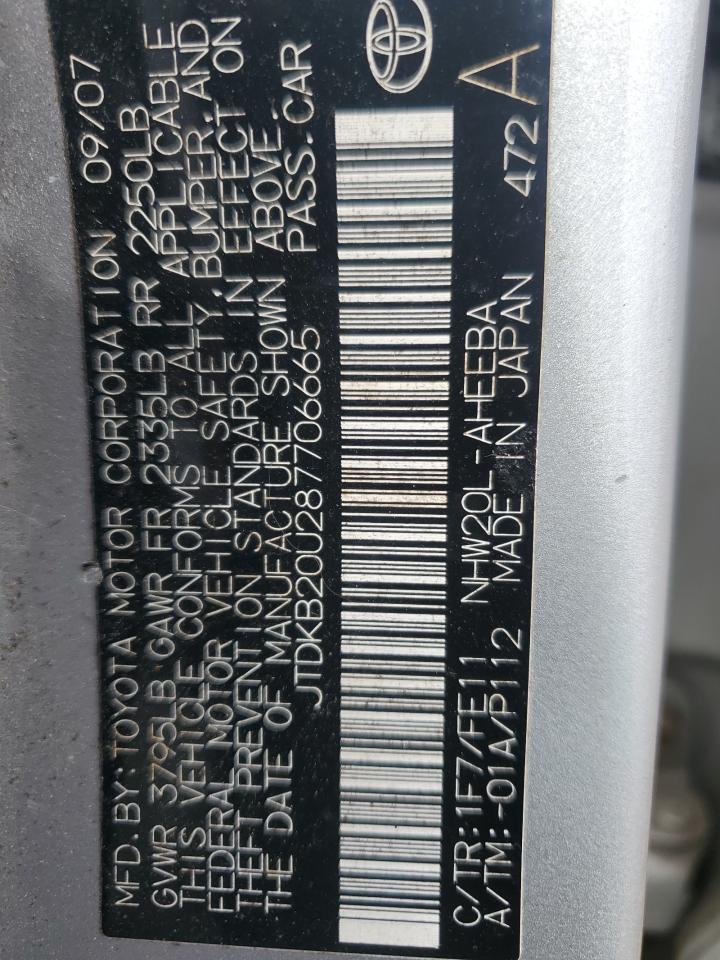 2008 Toyota Prius VIN: JTDKB20U287706665 Lot: 84588465