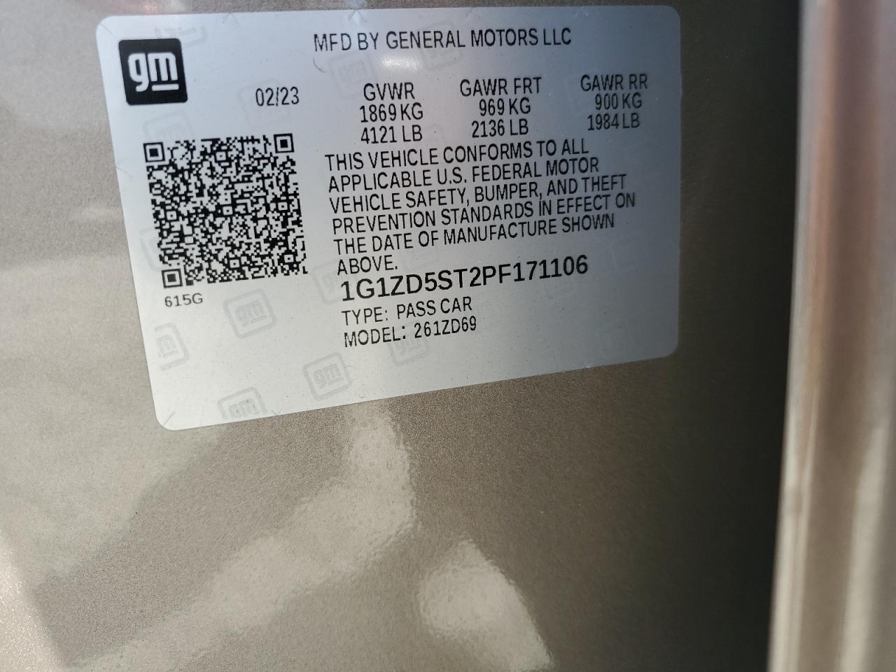 2023 Chevrolet Malibu Lt VIN: 1G1ZD5ST2PF171106 Lot: 80540085