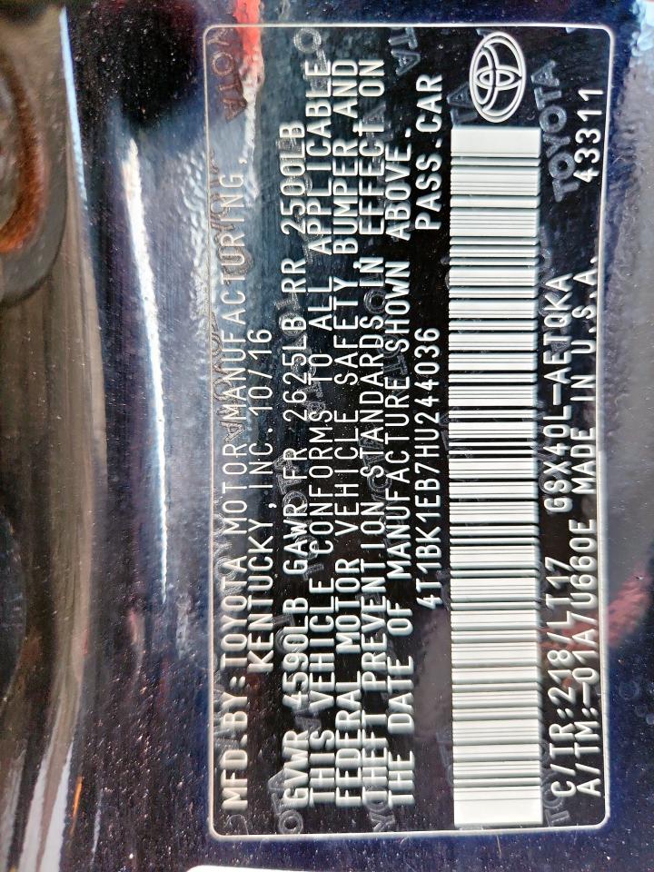 2017 Toyota Avalon Xle VIN: 4T1BK1EB7HU244036 Lot: 84457425