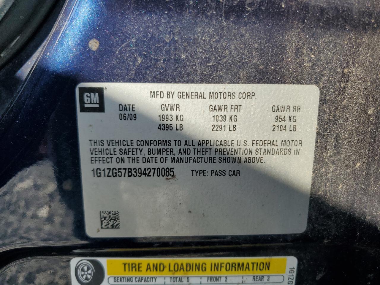2009 Chevrolet Malibu Ls VIN: 1G1ZG57B394270085 Lot: 84240615