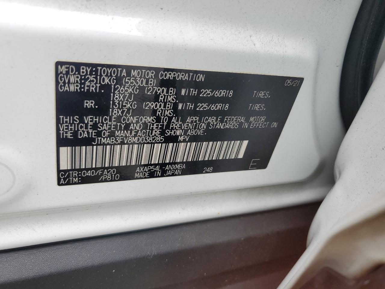 2021 Toyota Rav4 Prime Se VIN: JTMAB3FV8MD038285 Lot: 80864395