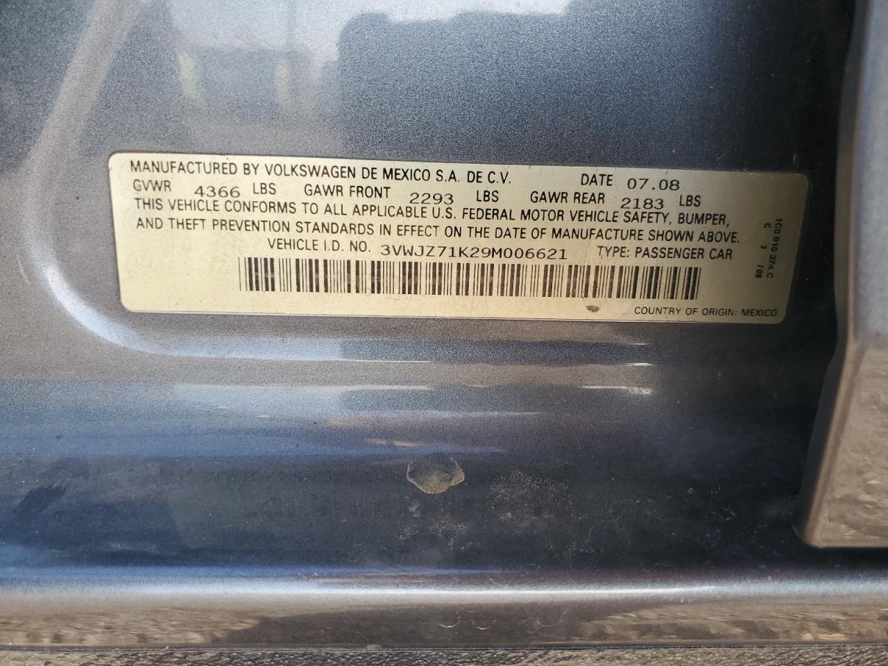 2009 Volkswagen Jetta S VIN: 3VWJZ71K29M006621 Lot: 86540255