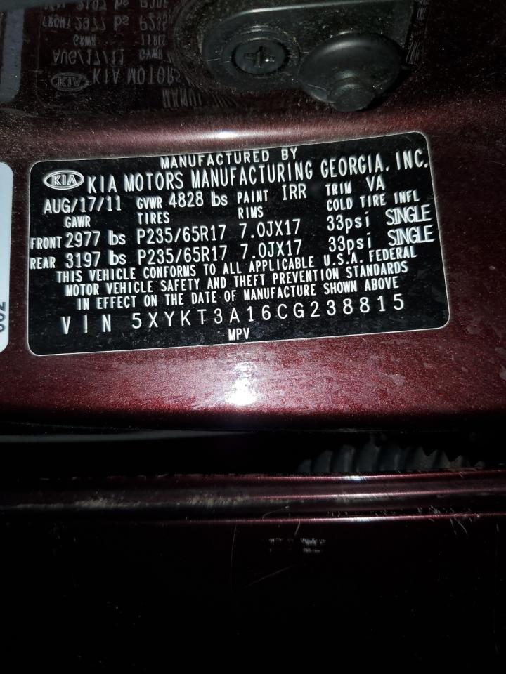 2012 Kia Sorento Base VIN: 5XYKT3A16CG238815 Lot: 82146165