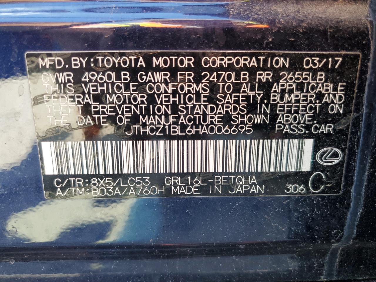 2017 Lexus Gs 350 Base VIN: JTHCZ1BL6HA006695 Lot: 71618425