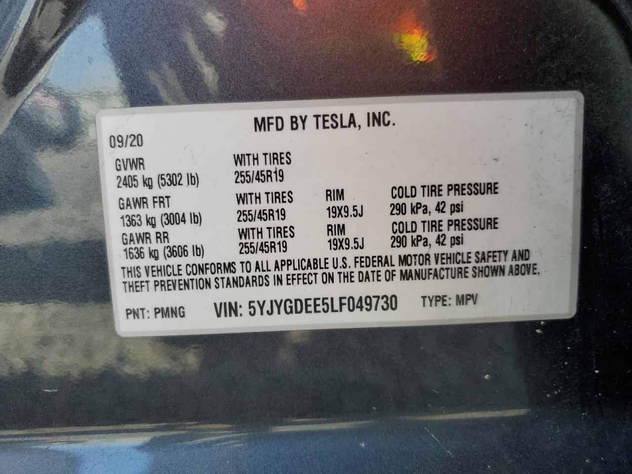2020 Tesla Model Y VIN: 5YJYGDEE5LF049730 Lot: 80450625
