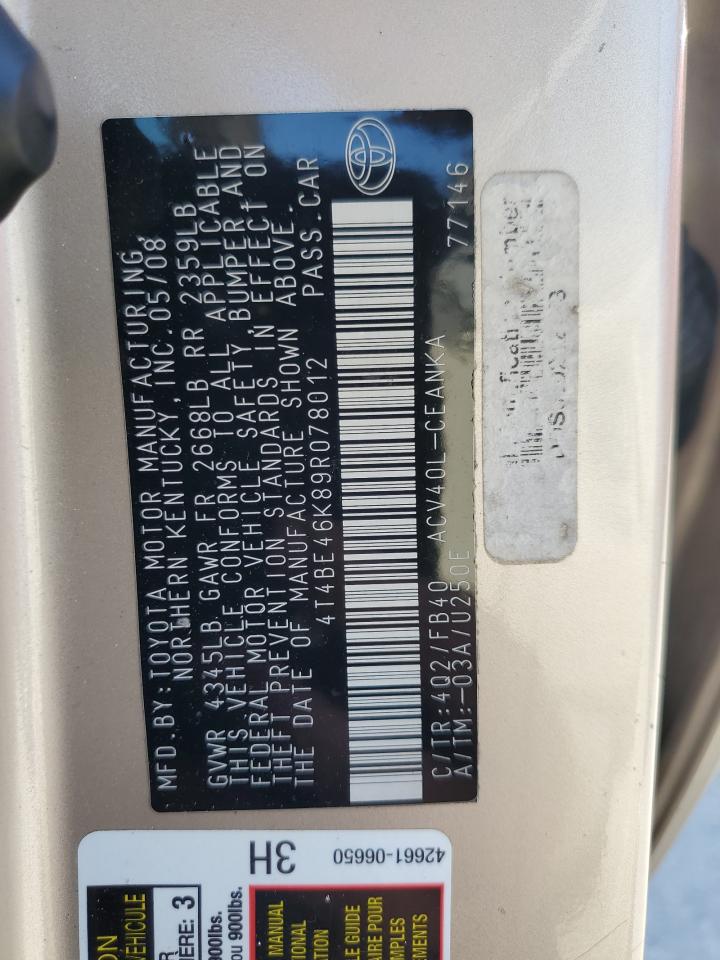 2009 Toyota Camry Base VIN: 4T4BE46K89R078012 Lot: 71181715