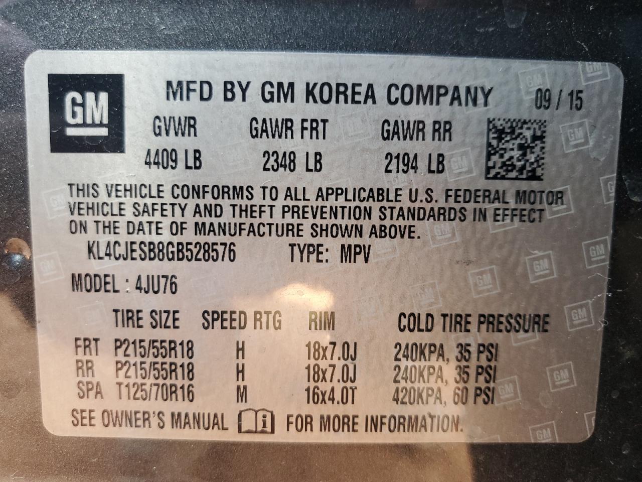 2016 Buick Encore VIN: KL4CJESB8GB528576 Lot: 83844985