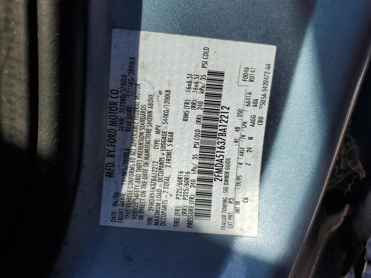 2007 Ford Freestar Se VIN: 2FMDA51637BA12212 Lot: 80129755