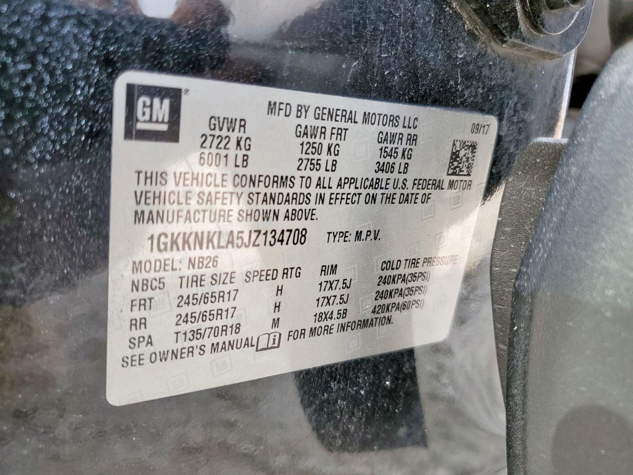 2018 GMC Acadia Sle VIN: 1GKKNKLA5JZ134708 Lot: 81496855
