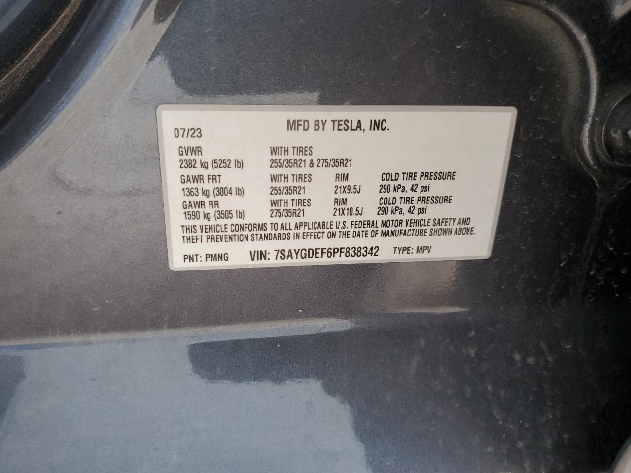 2023 Tesla Model Y VIN: 7SAYGDEF6PF838342 Lot: 80736185