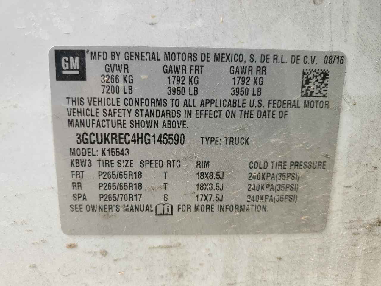 2017 Chevrolet Silverado K1500 Lt VIN: 3GCUKREC4HG146590 Lot: 82129635