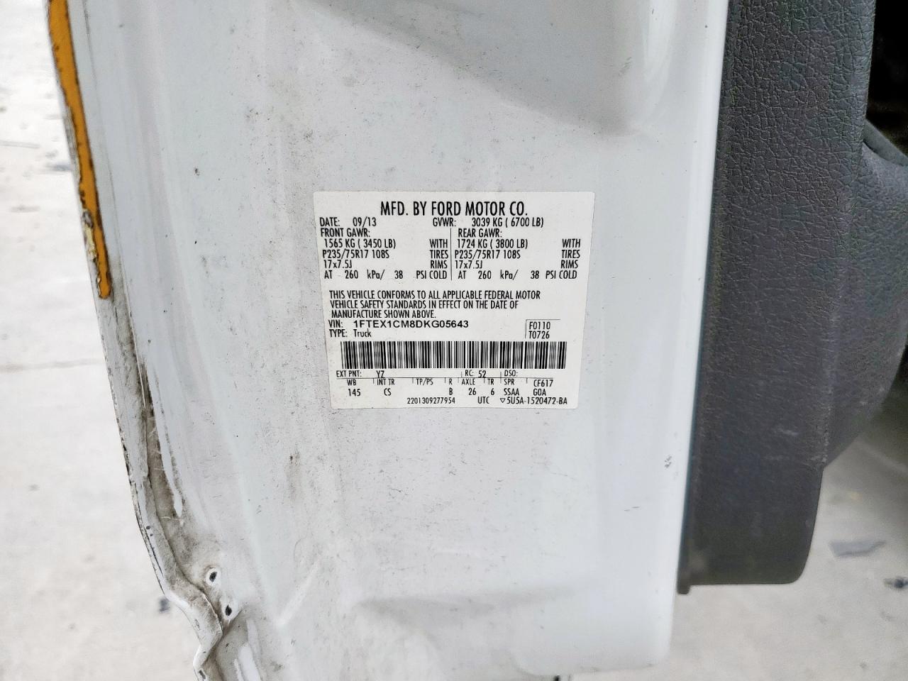 2013 Ford F150 Super Cab VIN: 1FTEX1CM8DKG05643 Lot: 80854645