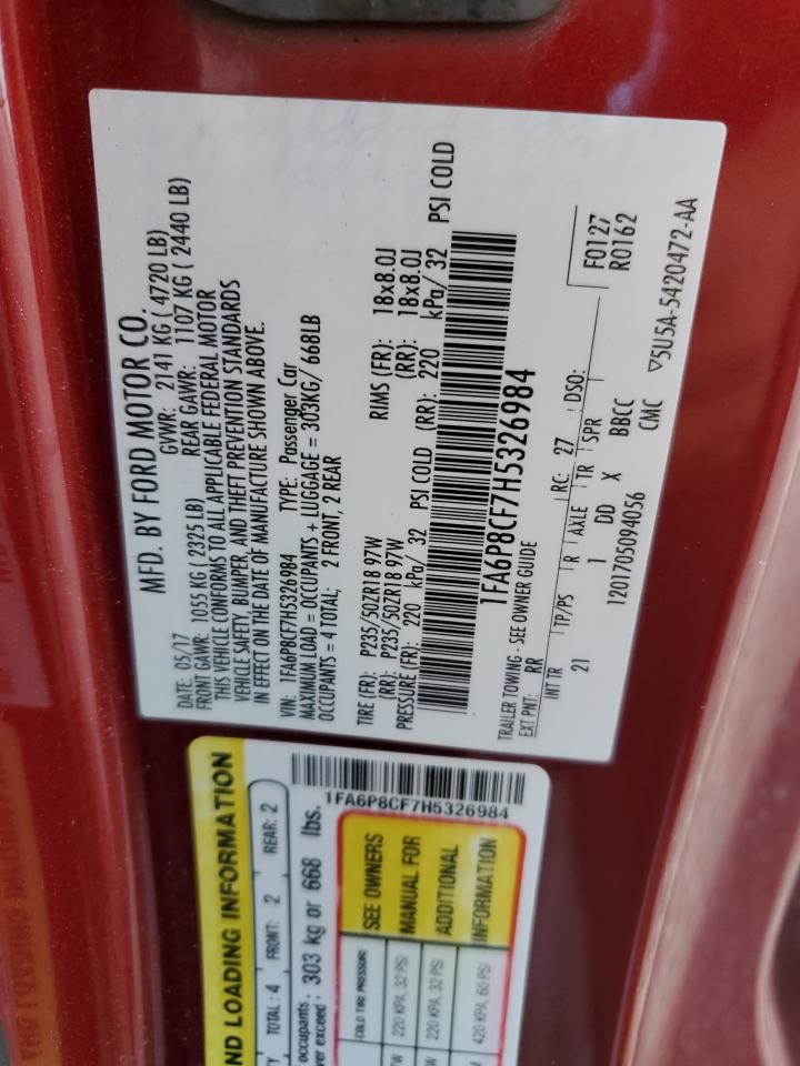 2017 Ford Mustang Gt VIN: 1FA6P8CF7H5326984 Lot: 80003565