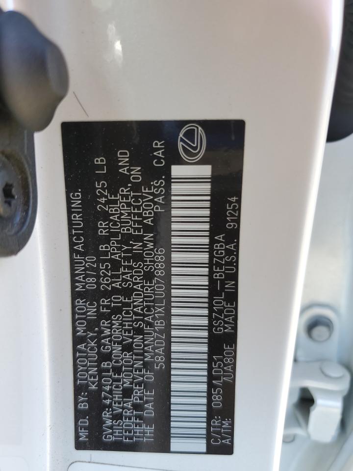 2020 Lexus Es 350 VIN: 58ADZ1B1XLU078886 Lot: 81855405