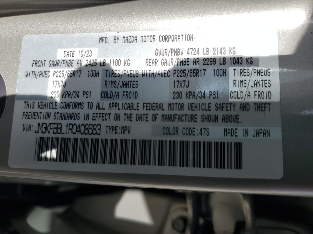 2024 Mazda Cx-5 Select VIN: JM3KFBBL1R0408683 Lot: 80373505