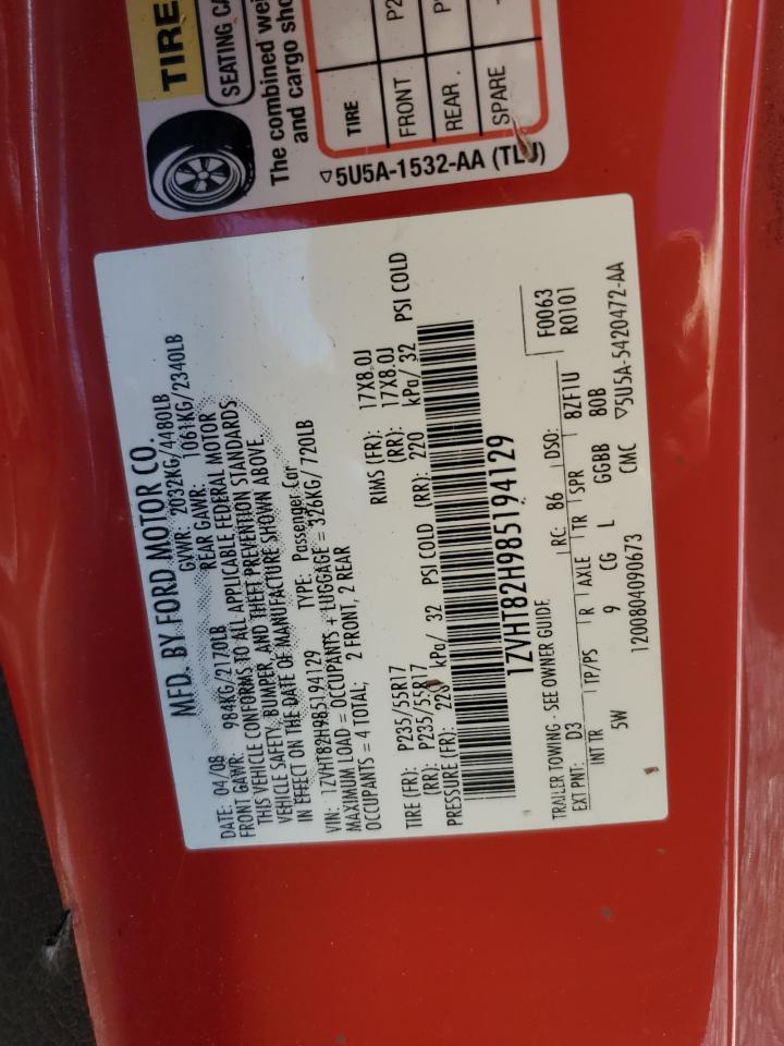 2008 Ford Mustang Gt VIN: 1ZVHT82H985194129 Lot: 71623355