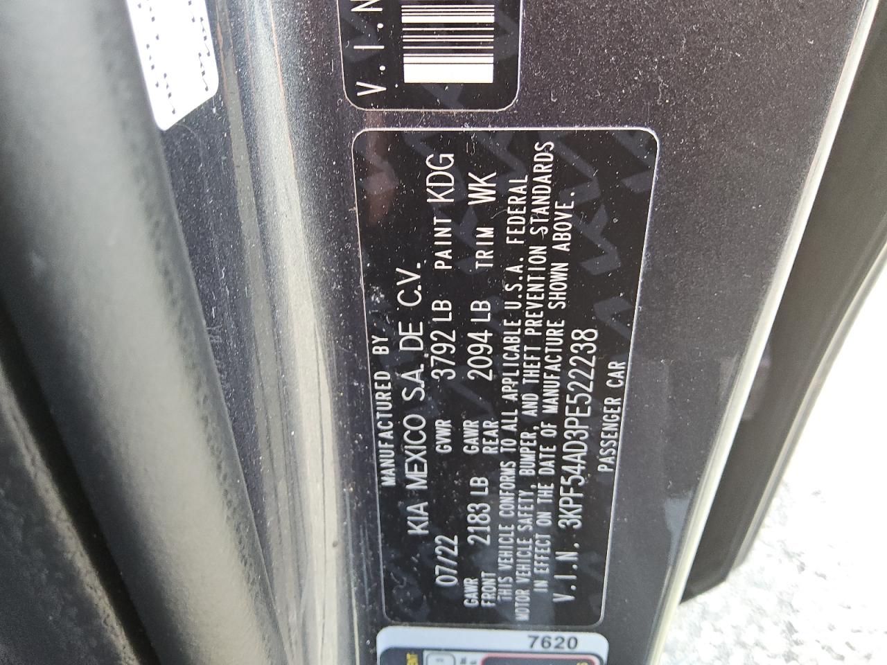 2023 Kia Forte Gt Line VIN: 3KPF54AD3PE522238 Lot: 72050625