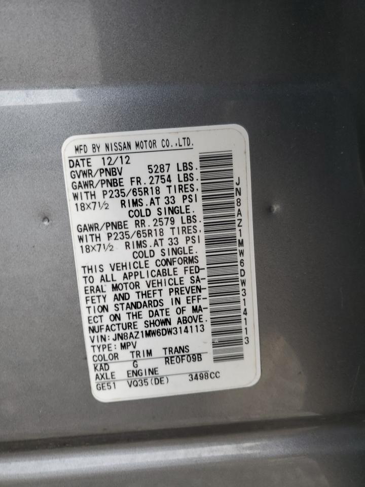 2013 Nissan Murano S VIN: JN8AZ1MW6DW314113 Lot: 81053795