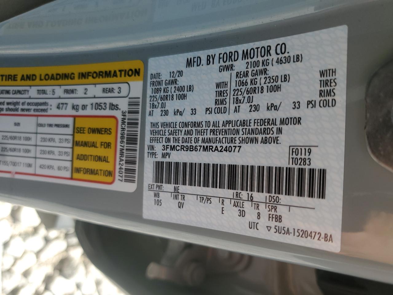 2021 Ford Bronco Sport Big Bend VIN: 3FMCR9B67MRA24077 Lot: 84360505