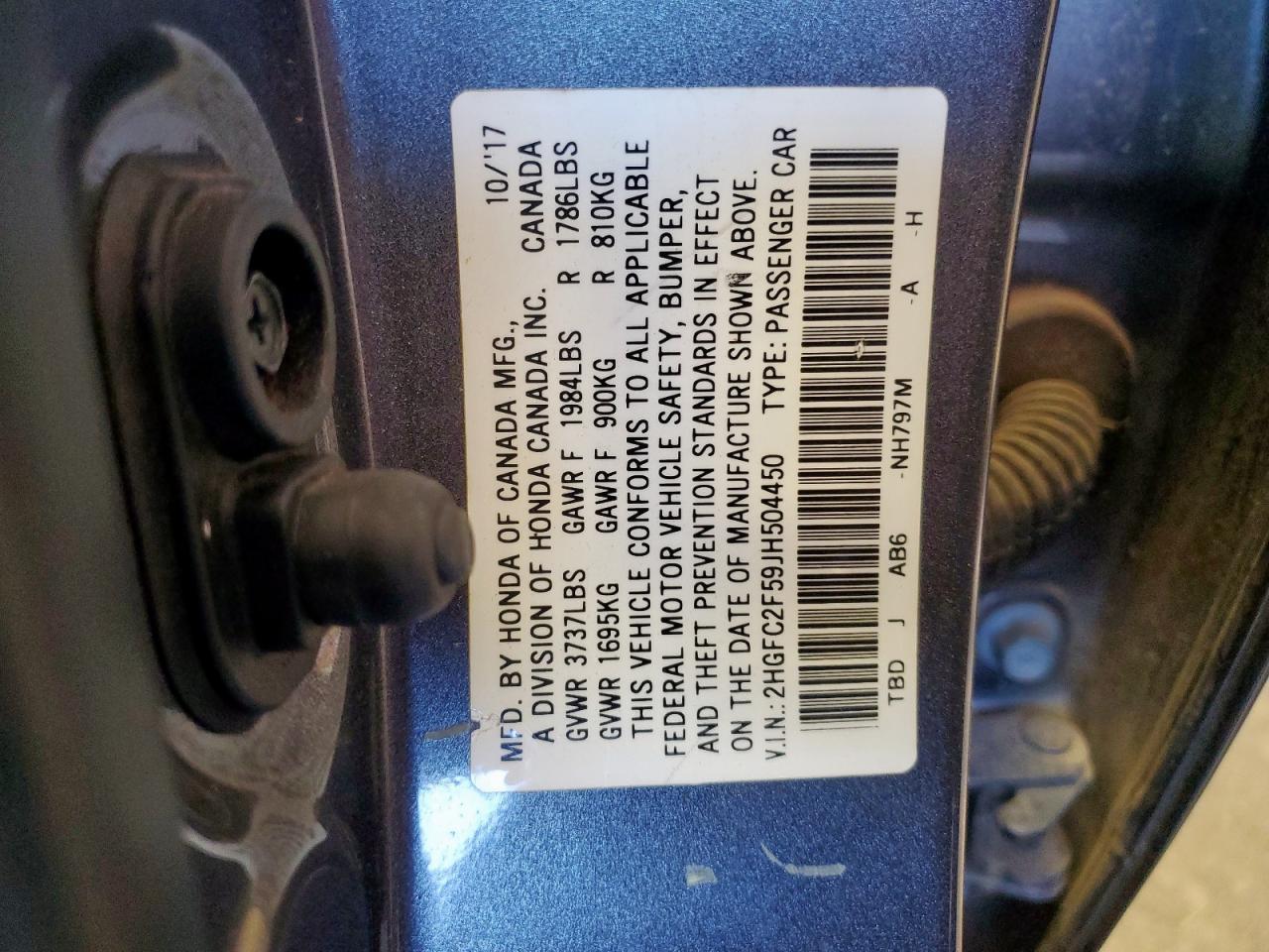 2018 Honda Civic Lx VIN: 2HGFC2F59JH504450 Lot: 80575625