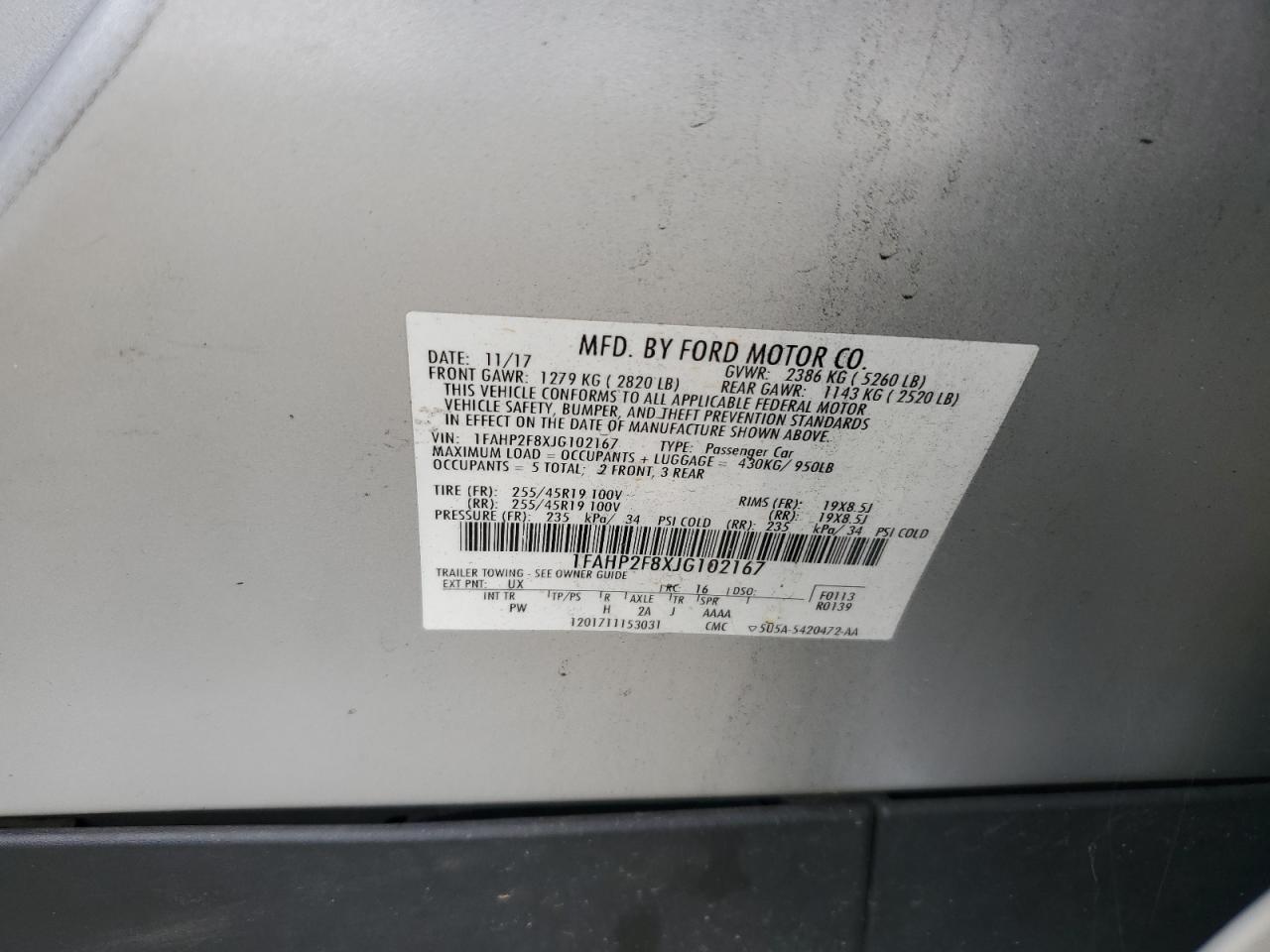 2018 Ford Taurus Limited VIN: 1FAHP2F8XJG102167 Lot: 84269365