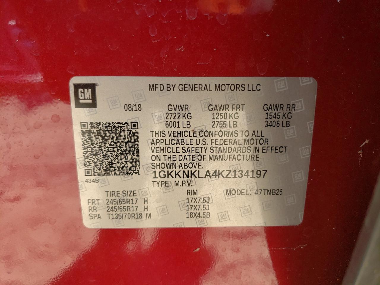 2019 GMC Acadia Sle VIN: 1GKKNKLA4KZ134197 Lot: 83780505