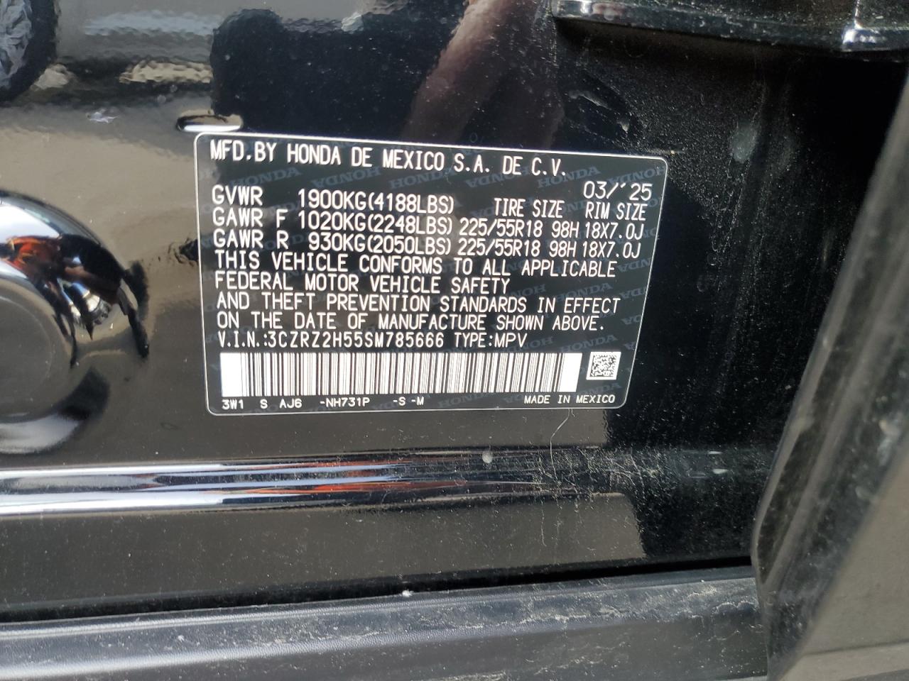 2025 Honda Hr-V Sport VIN: 3CZRZ2H55SM785666 Lot: 84235145