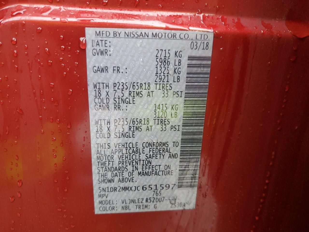 2018 Nissan Pathfinder S VIN: 5N1DR2MMXJC651597 Lot: 83952695