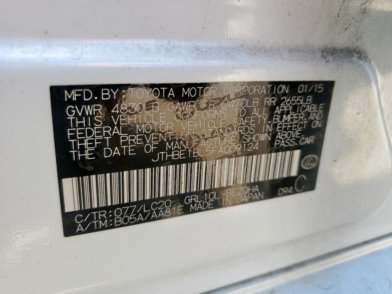 2015 Lexus Gs 350 VIN: JTHBE1BL5FA009124 Lot: 80832415