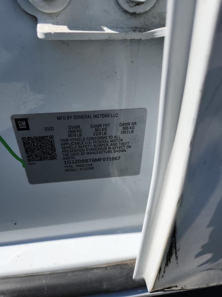 2021 Chevrolet Malibu Lt VIN: 1G1ZD5ST6MF071067 Lot: 83813315