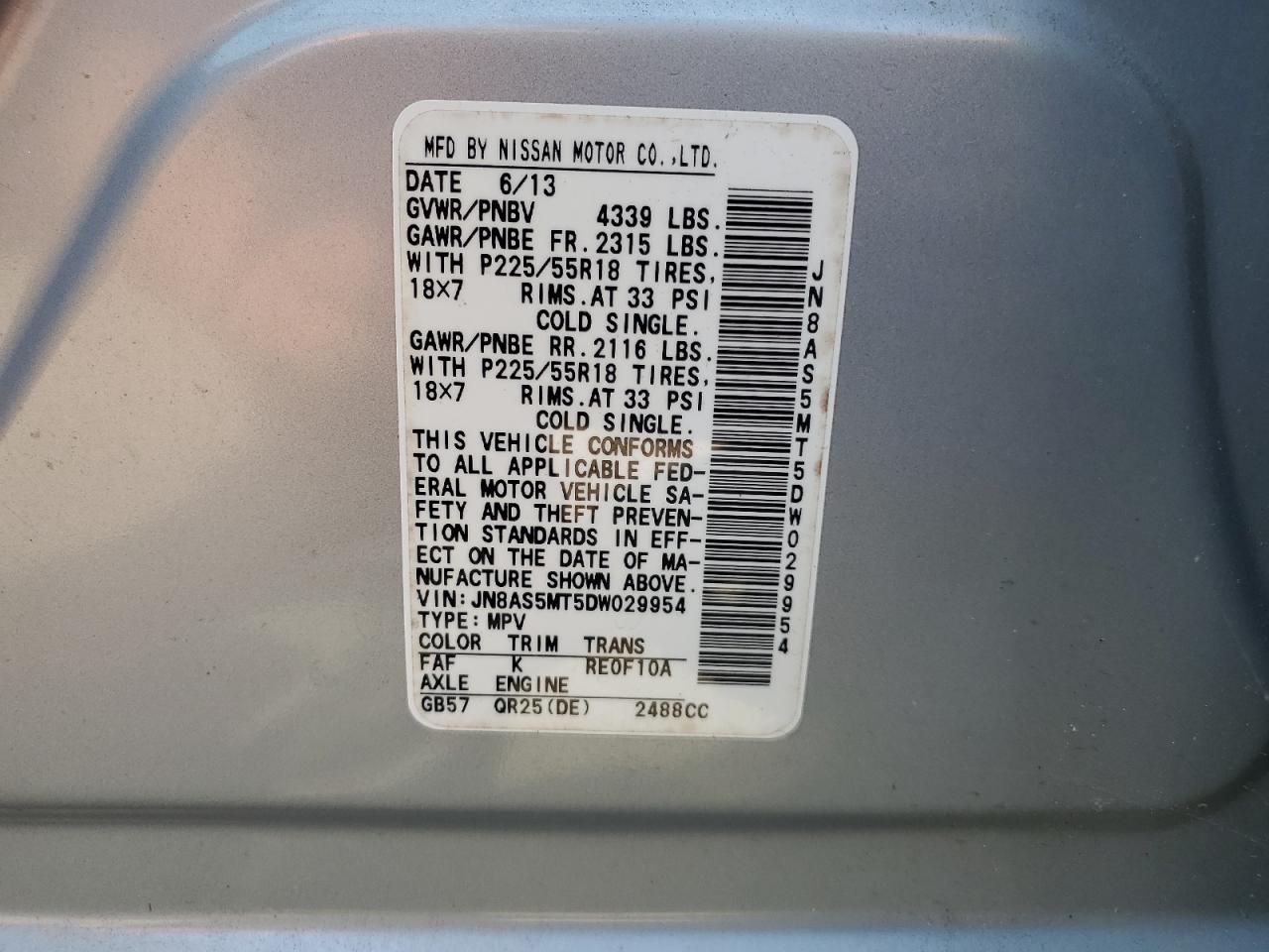 2013 Nissan Rogue S VIN: JN8AS5MT5DW029954 Lot: 81138225