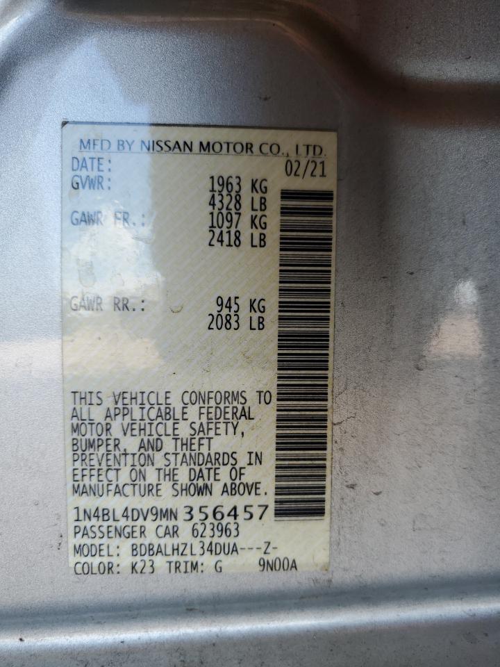 2021 Nissan Altima Sv VIN: 1N4BL4DV9MN356457 Lot: 80180985