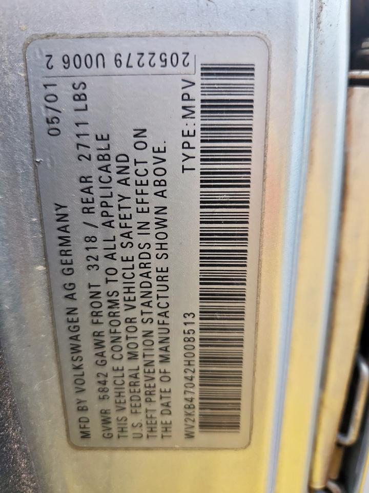 2002 Volkswagen Eurovan Gls VIN: WV2KB47042H008513 Lot: 83827755