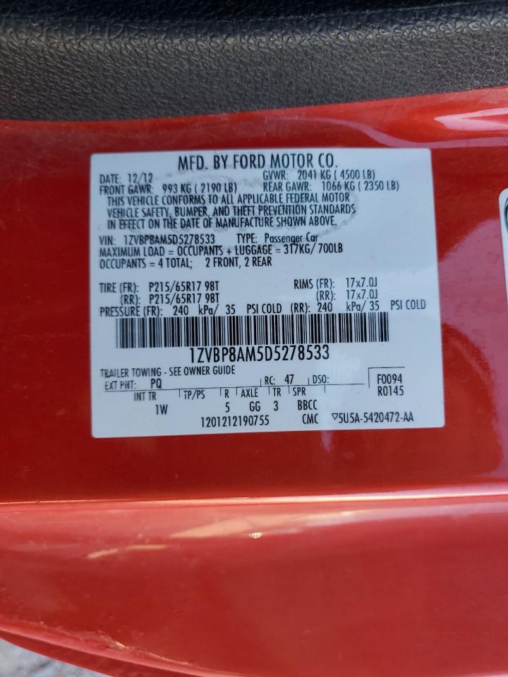 2013 Ford Mustang VIN: 1ZVBP8AM5D5278533 Lot: 71323255