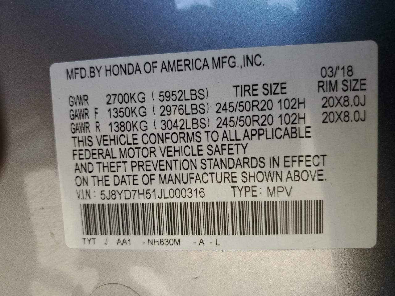 2018 Acura Mdx Sport Hybrid Technology VIN: 5J8YD7H51JL000316 Lot: 71136545