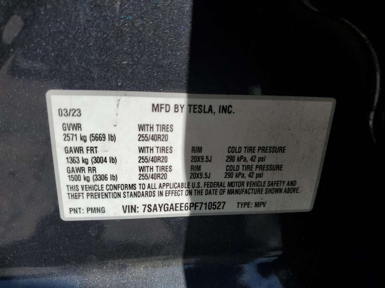 2023 Tesla Model Y VIN: 7SAYGAEE6PF710527 Lot: 71622925