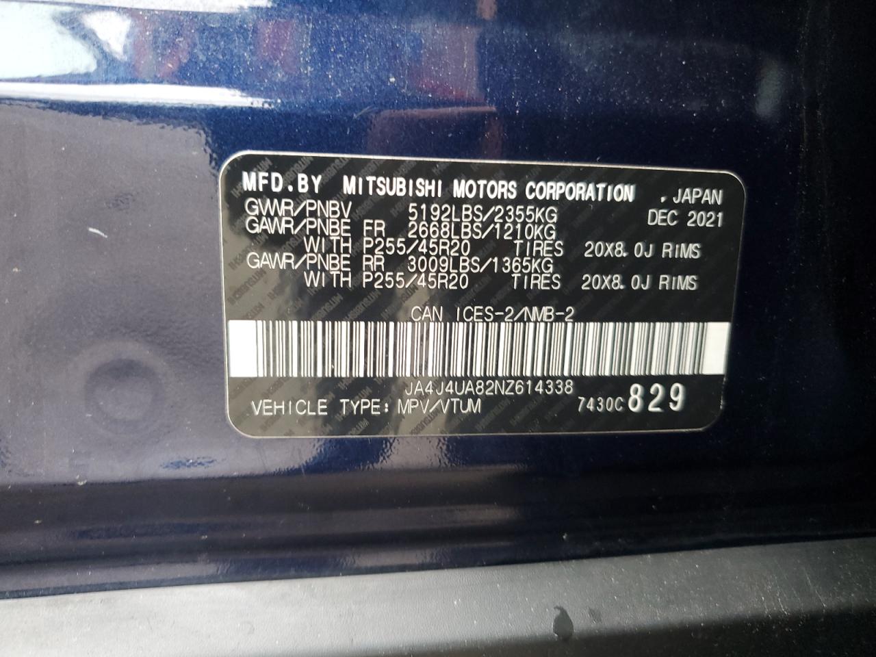 2022 Mitsubishi Outlander Se VIN: JA4J4UA82NZ614338 Lot: 81461035