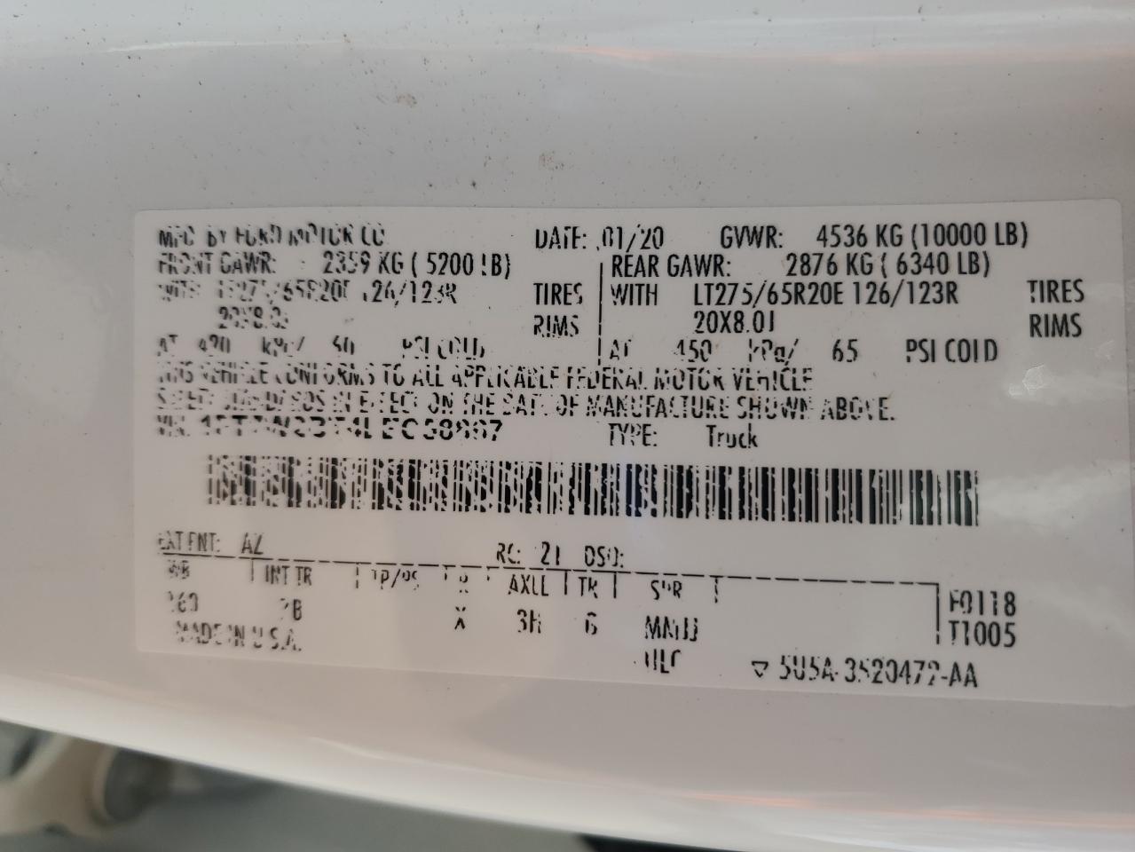 2020 Ford F250 Super Duty VIN: 1FT7W2BT4LEC58867 Lot: 85096275