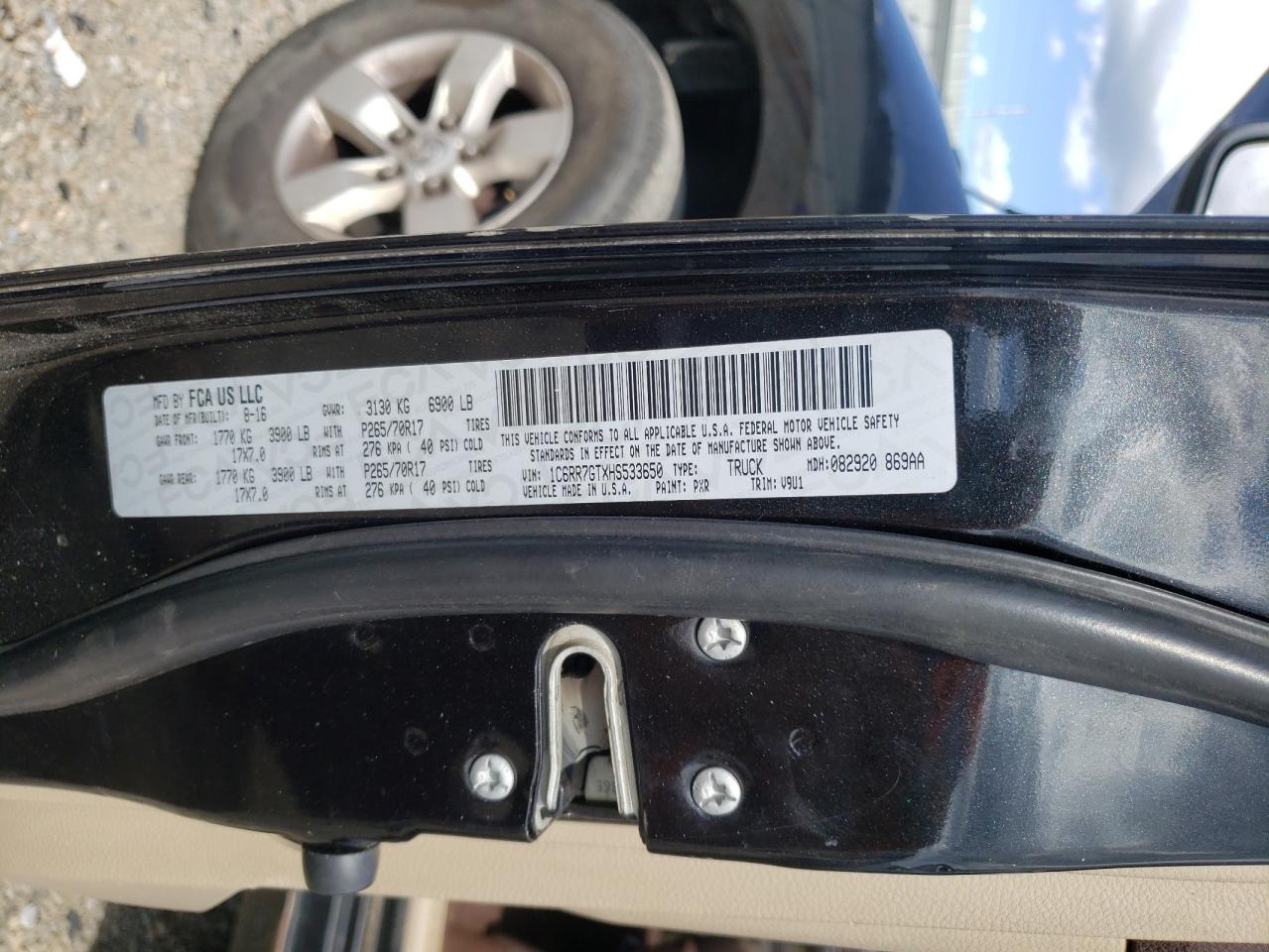 2017 Ram 1500 Slt VIN: 1C6RR7GTXHS533650 Lot: 70999135