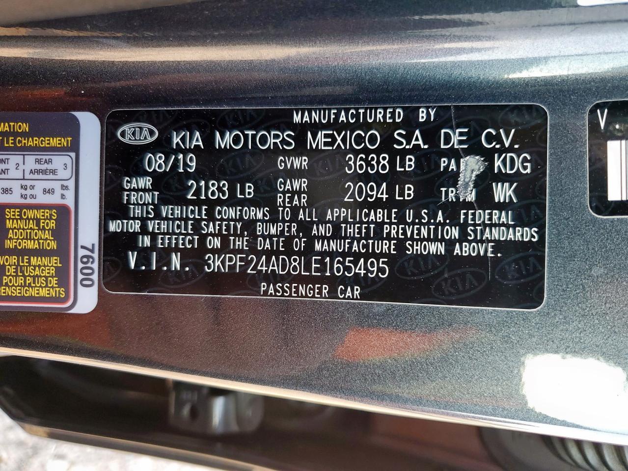 2020 Kia Forte Fe VIN: 3KPF24AD8LE165495 Lot: 81964235