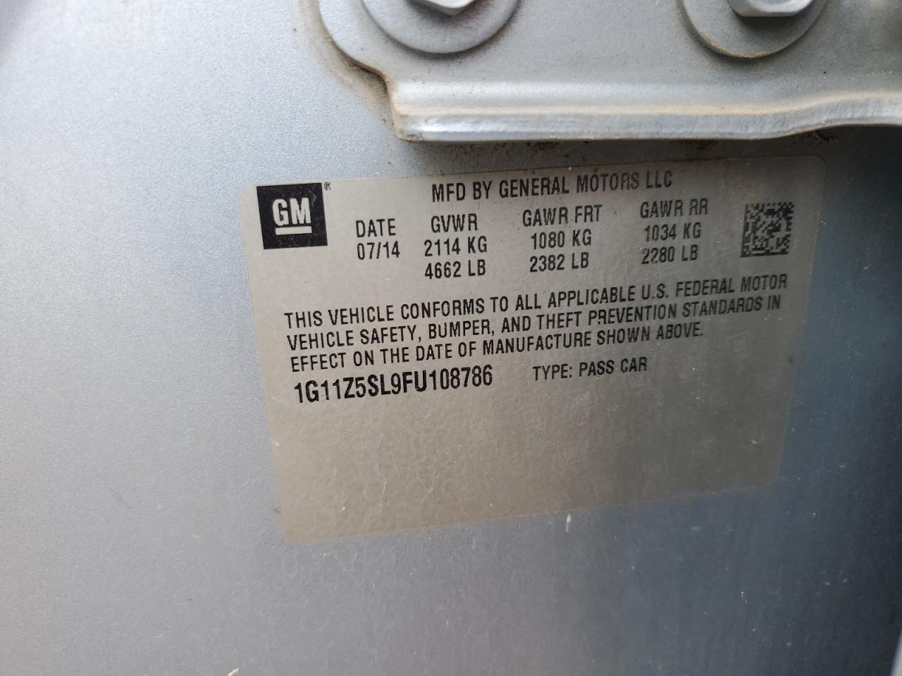 2015 Chevrolet Impala Ls VIN: 1G11Z5SL9FU108786 Lot: 71983395