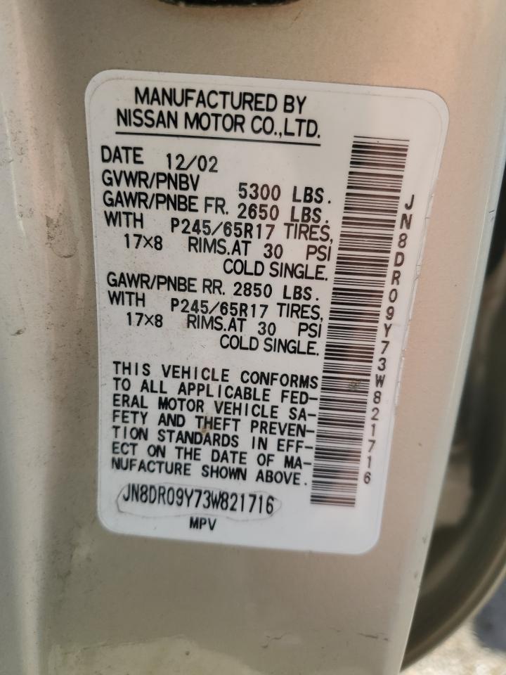 2003 Nissan Pathfinder Le VIN: JN8DR09Y73W821716 Lot: 83851625