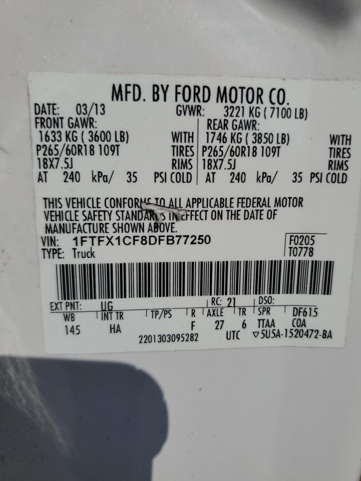 2013 Ford F150 Super Cab VIN: 1FTFX1CF8DFB77250 Lot: 81562845
