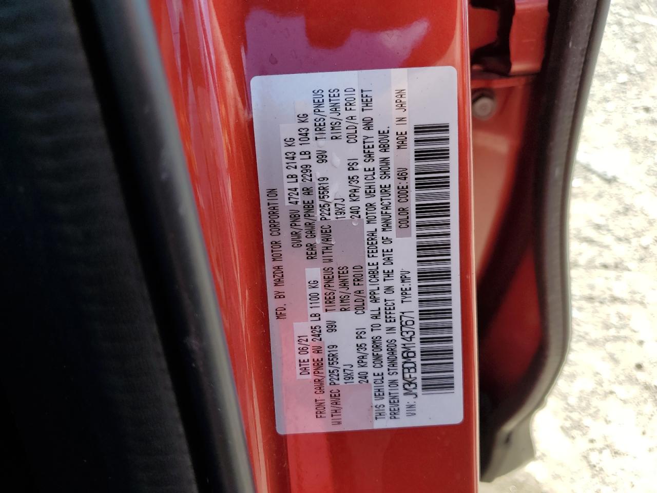 2021 Mazda Cx-5 Grand Touring VIN: JM3KFBDM6M1437671 Lot: 71104025