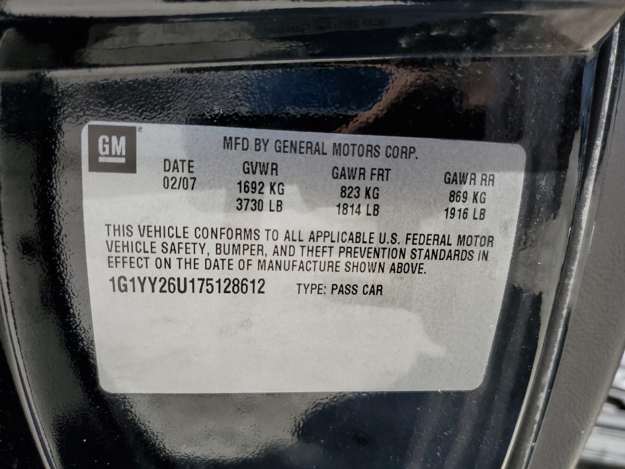 2007 Chevrolet Corvette VIN: 1G1YY26U175128612 Lot: 84604495