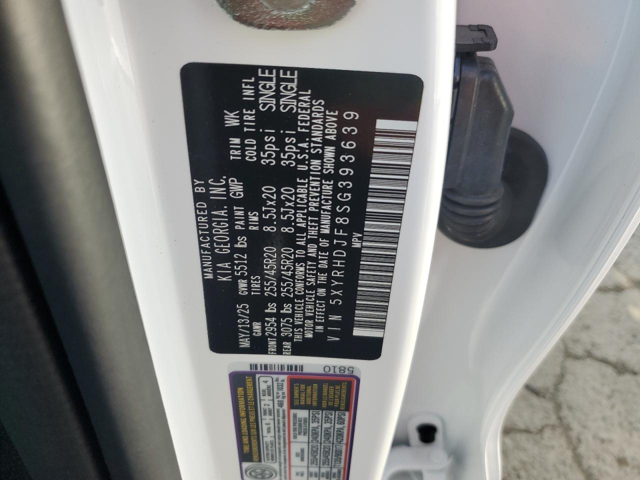 2025 Kia Sorento Ex VIN: 5XYRHDJF8SG393639 Lot: 81247785