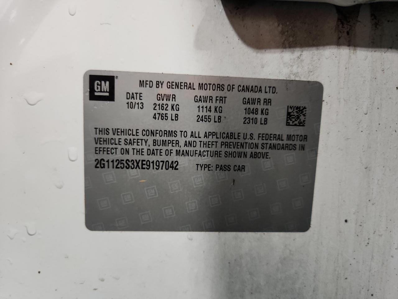 2014 Chevrolet Impala Lt VIN: 2G1125S3XE9197042 Lot: 80245525