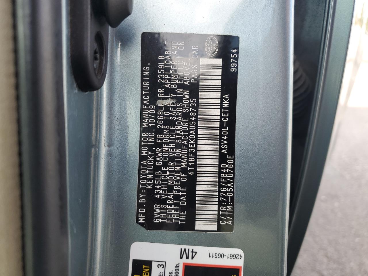 2010 Toyota Camry Base VIN: 4T1BF3EK0AU548735 Lot: 82134075