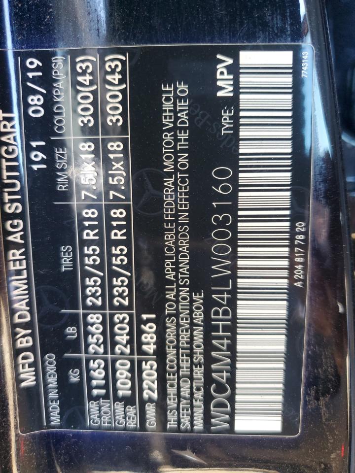 2020 Mercedes-Benz Glb 250 4Matic VIN: WDC4M4HB4LW003160 Lot: 71504595