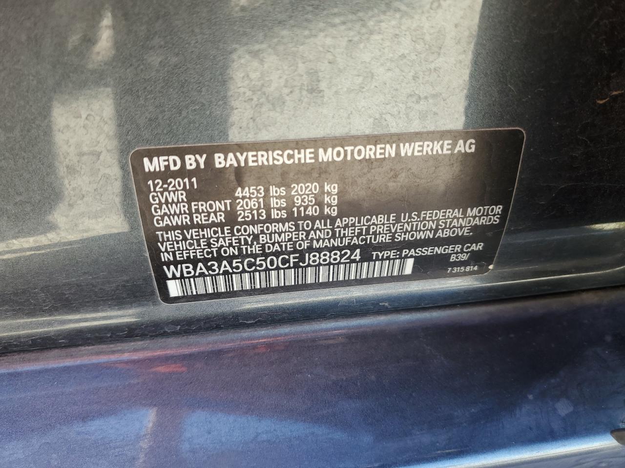 2012 BMW 328 I VIN: WBA3A5C50CFJ88824 Lot: 81735705